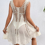 Holiday Hand Hook Solid Color Stitching Dress Sun Protection Sexy Mid Length Beach Blouse Crochet hook Tidee