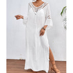 Women Hand Hook Stitching Colorful Ball Sexy Hollow Out Cutout Backless Loose Beach Long Cover Dress Crochet hook Tidee