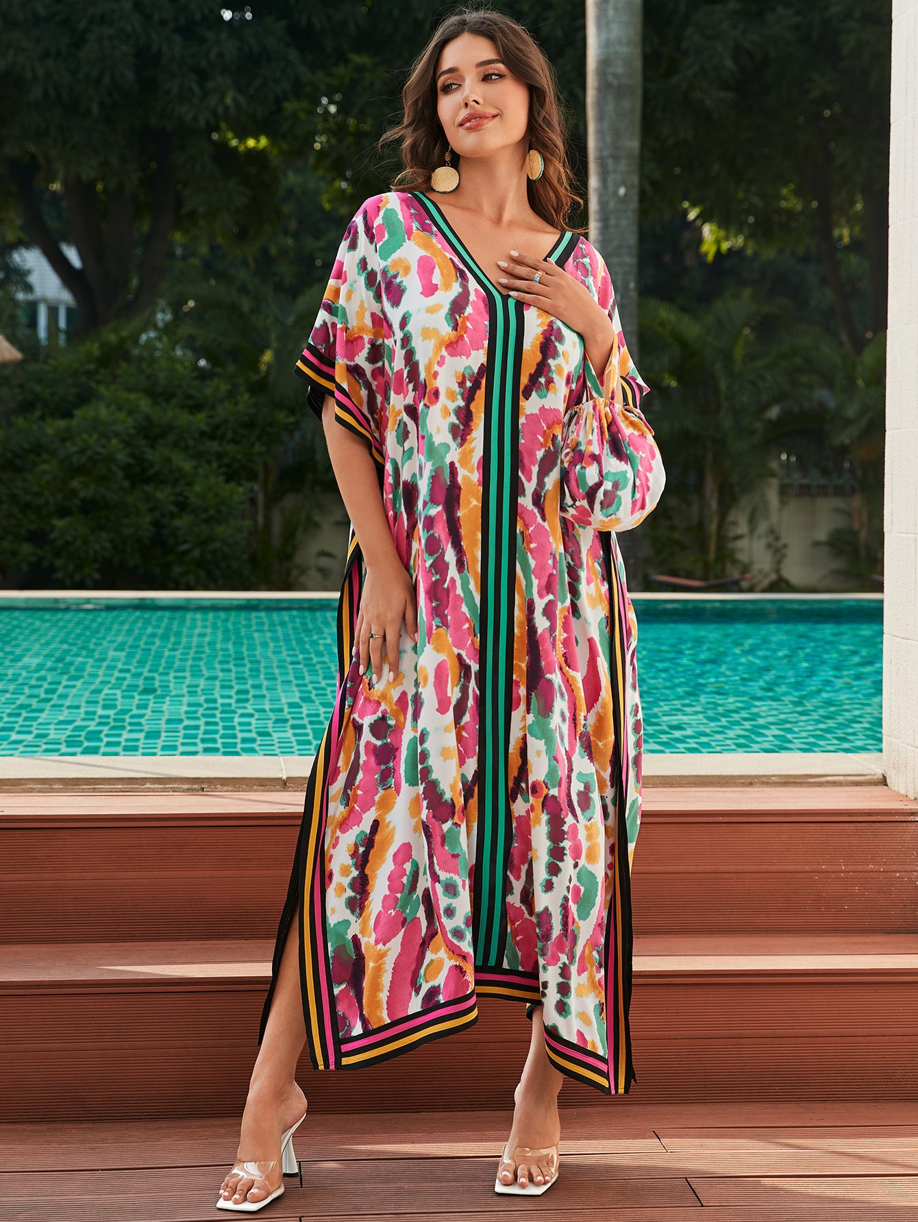 Robe longue de plage en rayonne teinte par nouage, robe ample, bikini, maillot de bain, vêtements d'extérieur, chemisier, chemise de protection solaire