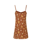 Early Spring French Vacation V Neck Strap Dress Brown Bottom Printed Cool Dress PullWind