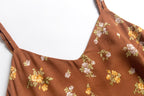 Early Spring French Vacation V Neck Strap Dress Brown Bottom Printed Cool Dress PullWind