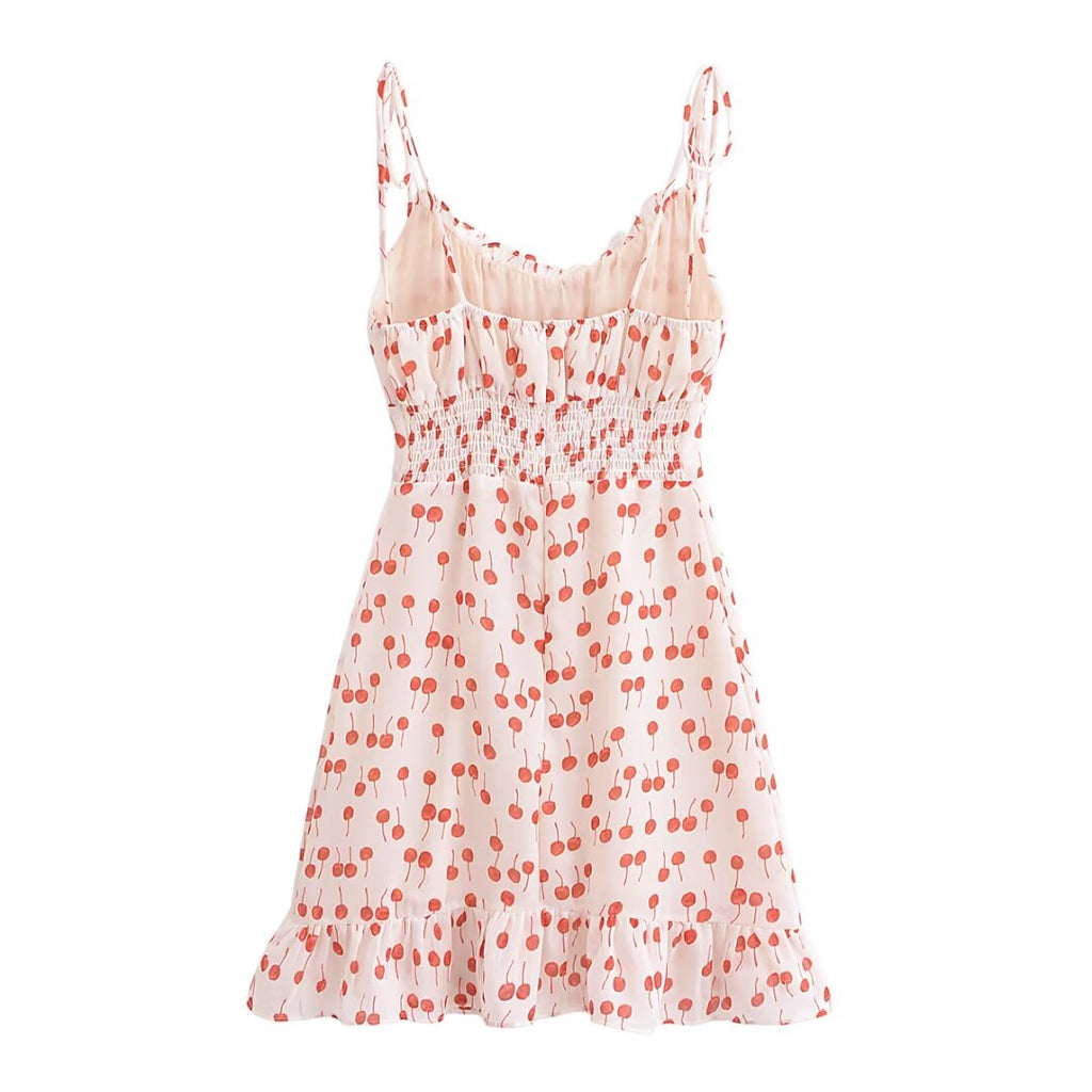 French Sweet Floral Printed Waist Controlled Suspender Dress Slim Fit Slimming Flounce Anti Aging Elegant Dress OMI