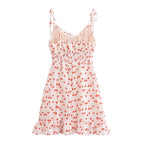 French Sweet Floral Printed Waist Controlled Suspender Dress Slim Fit Slimming Flounce Anti Aging Elegant Dress OMI