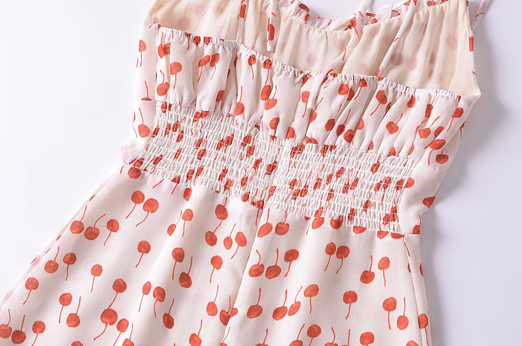 French Sweet Floral Printed Waist Controlled Suspender Dress Slim Fit Slimming Flounce Anti Aging Elegant Dress OMI