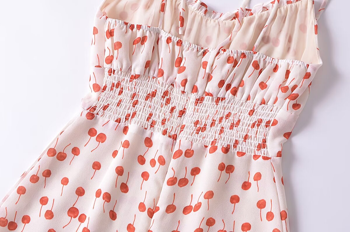 French Sweet Floral Printed Waist Controlled Suspender Dress Slim Fit Slimming Flounce Anti Aging Elegant Dress OMI
