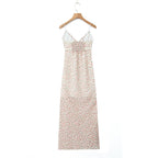 Spring French Pastoral Teenage Casual Suspender Dress V neck Lace Floral Maxi Dress Camille