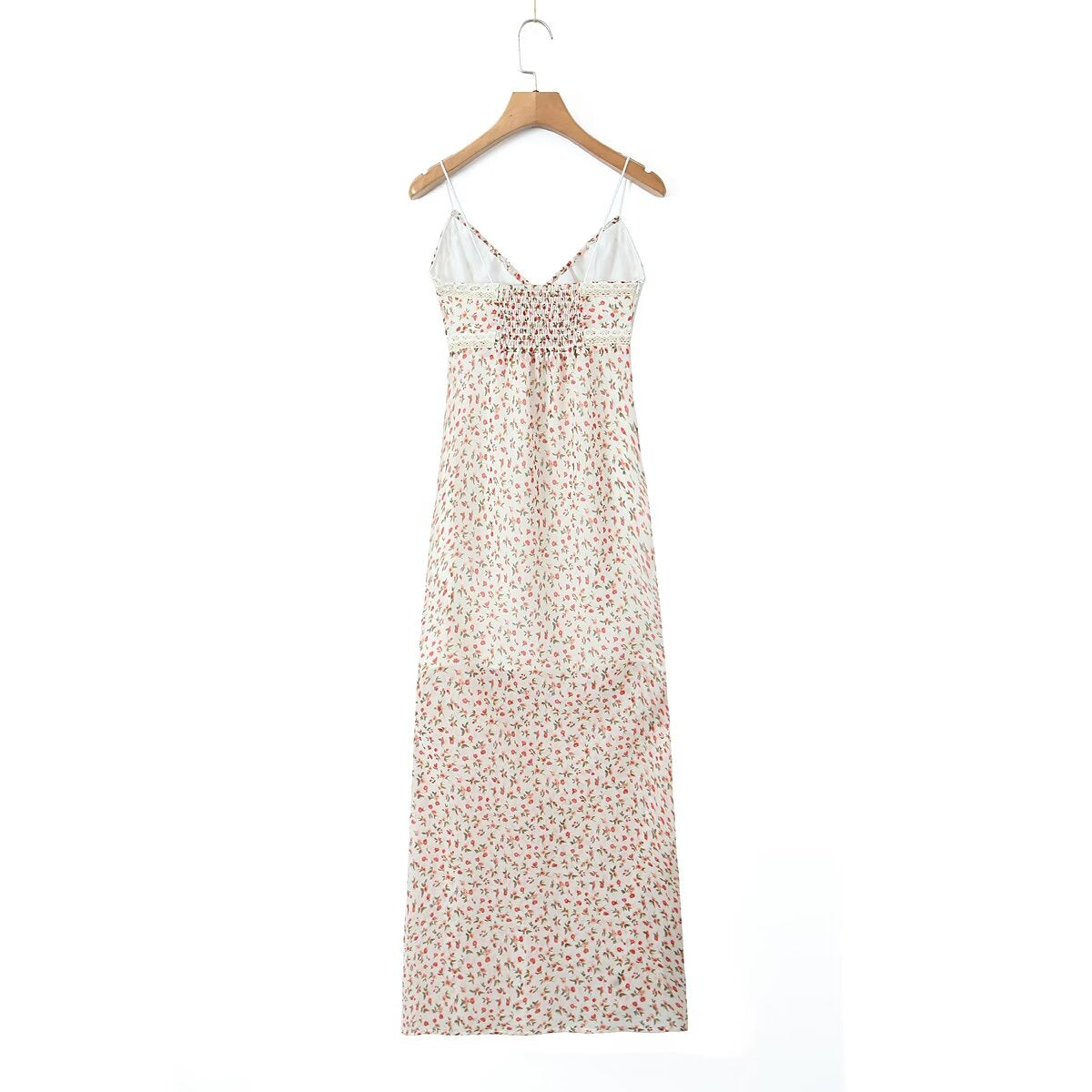 Spring French Pastoral Teenage Casual Suspender Dress V neck Lace Floral Maxi Dress Camille