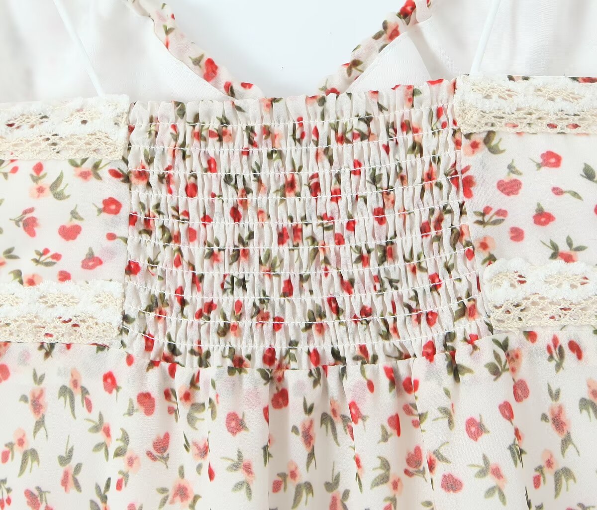 Spring French Pastoral Teenage Casual Suspender Dress V neck Lace Floral Maxi Dress Camille
