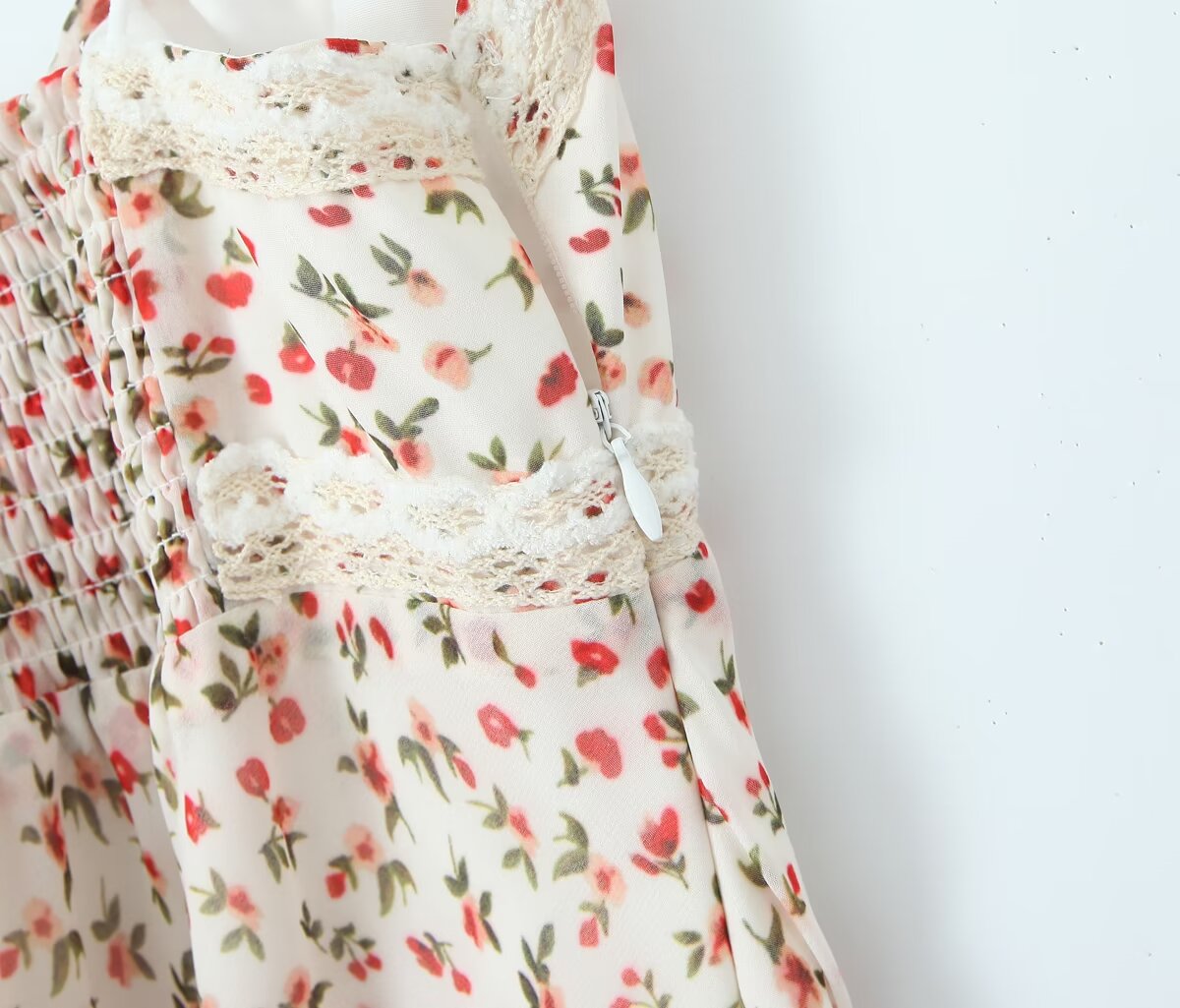 Spring French Pastoral Teenage Casual Suspender Dress V neck Lace Floral Maxi Dress Camille