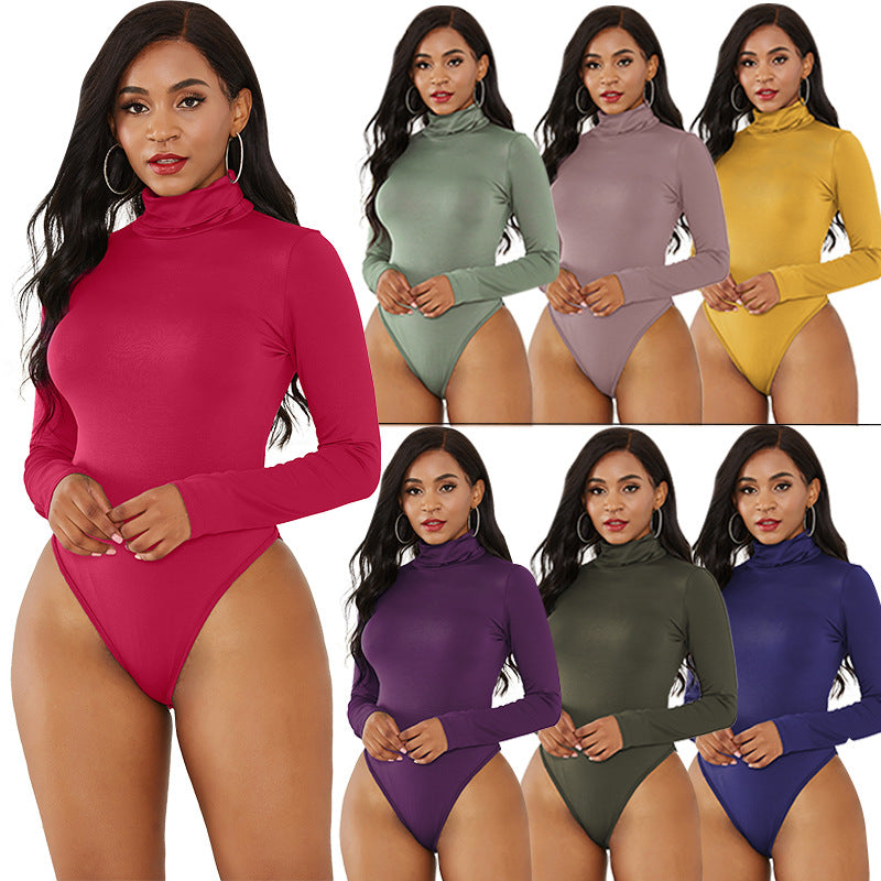Vêtements sexy pour femmes, 12 couleurs, manches longues, col roulé, coupe ajustée, couleur unie, body moulant, hiver, grande taille