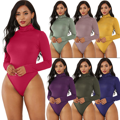 Sexy Women Clothing 12-Color Long Sleeve Turtleneck Slim Fit Solid Color Tight Bodysuit Winter Plus size
