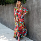 Large Floral Dress Sun Protection Clothing Beach Jacket Cardigan Bikini Swimsuit Blouse Outer Wear Women
