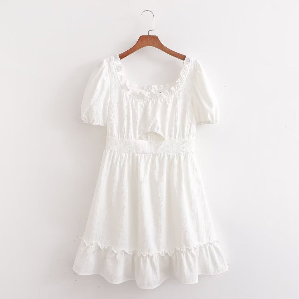 Spring Women Clothing Stylish Graceful Simple Solid Color Texture Ruffled Dress FRIDAY