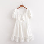 Spring Women Clothing Stylish Graceful Simple Solid Color Texture Ruffled Dress FRIDAY
