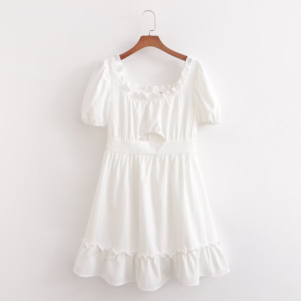 Spring Women Clothing Stylish Graceful Simple Solid Color Texture Ruffled Dress FRIDAY