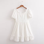Spring Women Clothing Stylish Graceful Simple Solid Color Texture Ruffled Dress FRIDAY