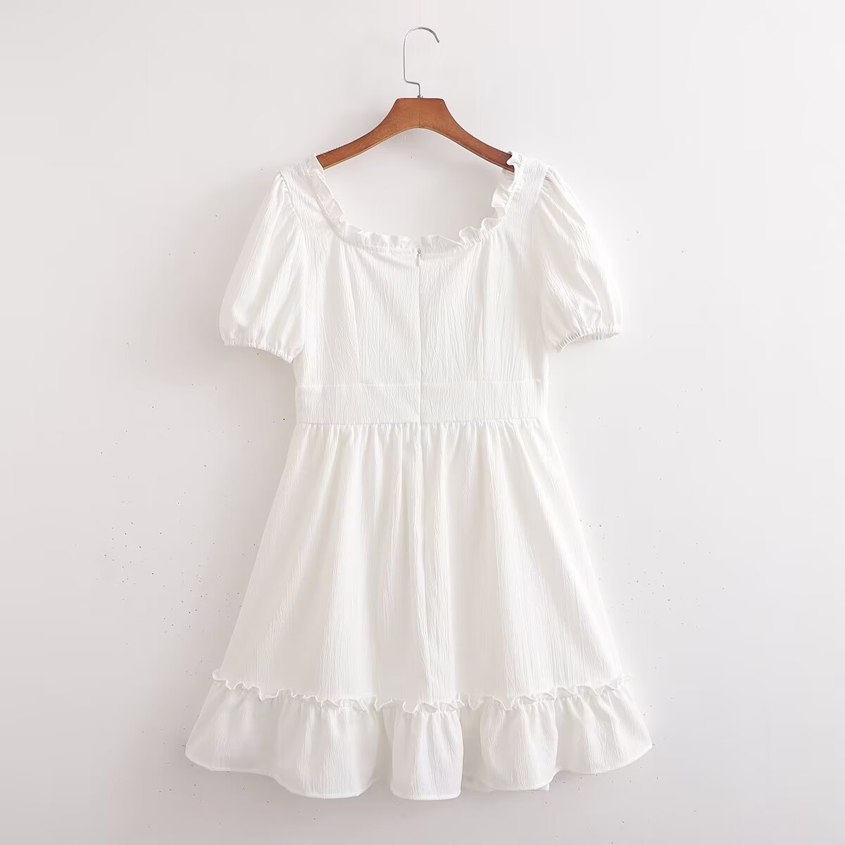 Spring Women Clothing Stylish Graceful Simple Solid Color Texture Ruffled Dress FRIDAY