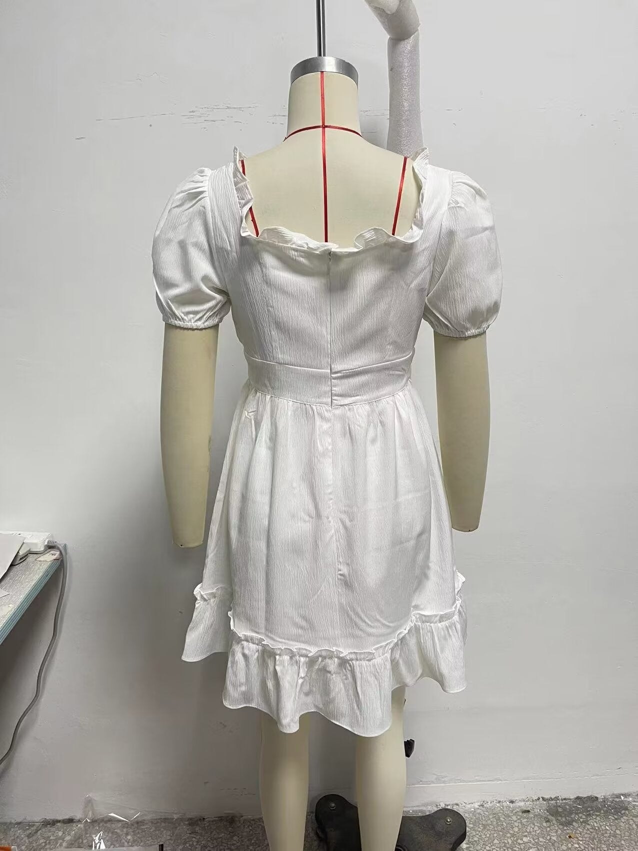Spring Women Clothing Stylish Graceful Simple Solid Color Texture Ruffled Dress FRIDAY