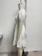 Spring Women Clothing Stylish Graceful Simple Solid Color Texture Ruffled Dress FRIDAY