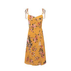 Women Clothing Retro Yellow Background with Printing Bottom Slit Strap Dress PullWind