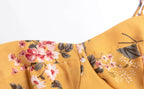 Women Clothing Retro Yellow Background with Printing Bottom Slit Strap Dress PullWind