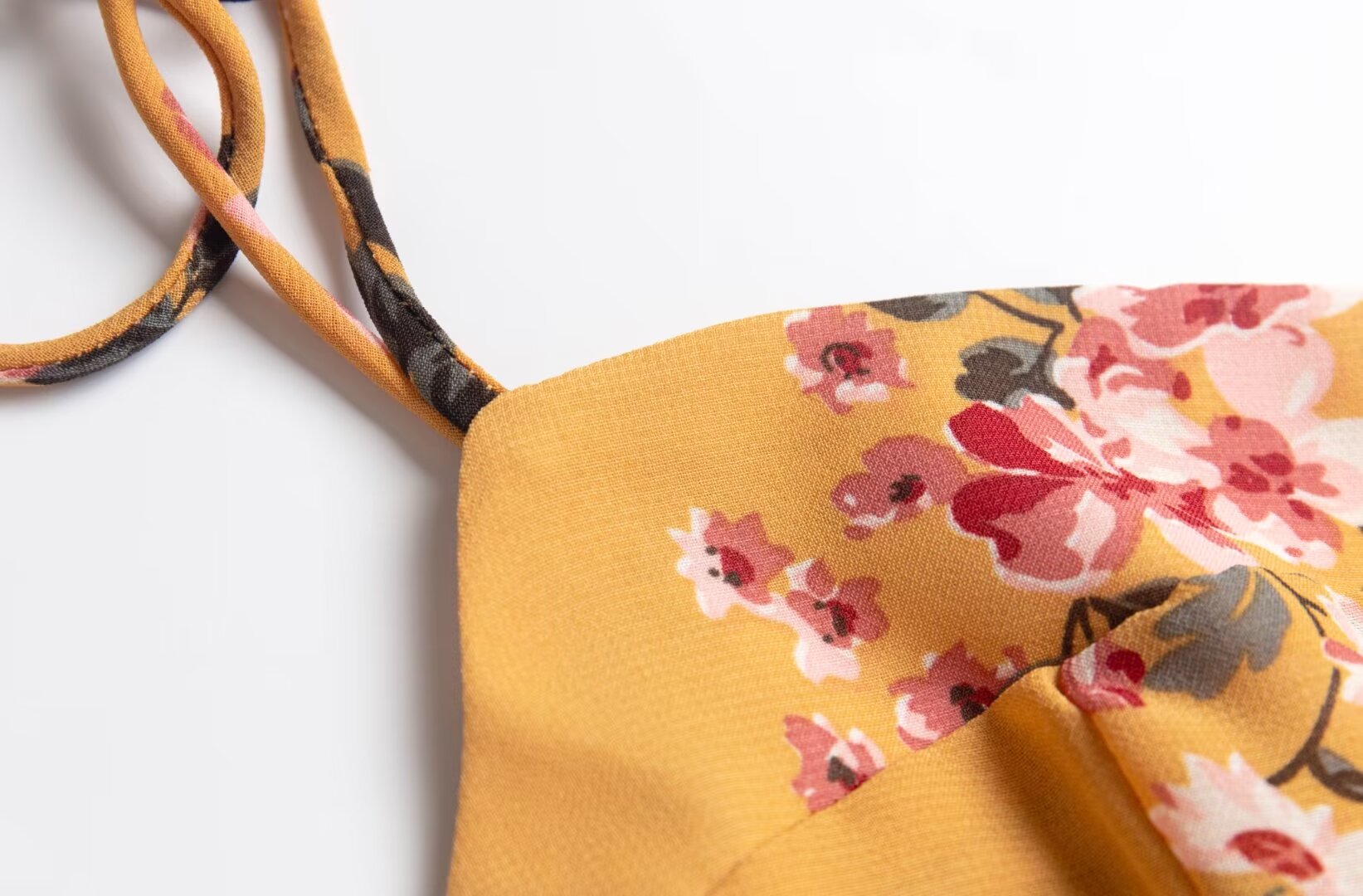 Women Clothing Retro Yellow Background with Printing Bottom Slit Strap Dress PullWind