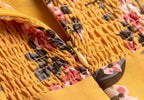Women Clothing Retro Yellow Background with Printing Bottom Slit Strap Dress PullWind