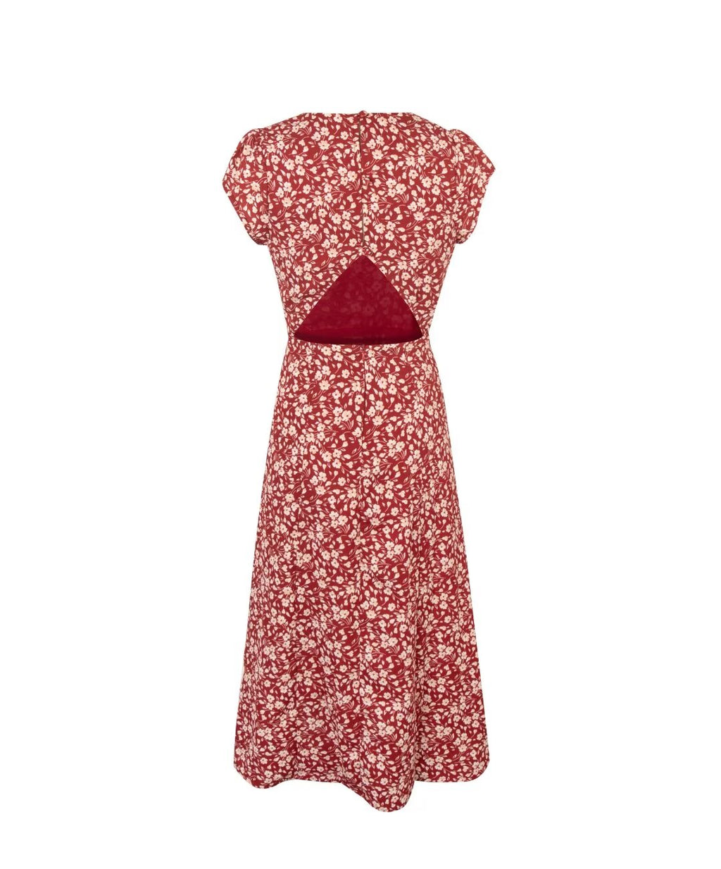 French Holiday Red Bottom Floral Round Neck Tight Waist Split Dress Summer Sexy Backless Midi Dress PullWind