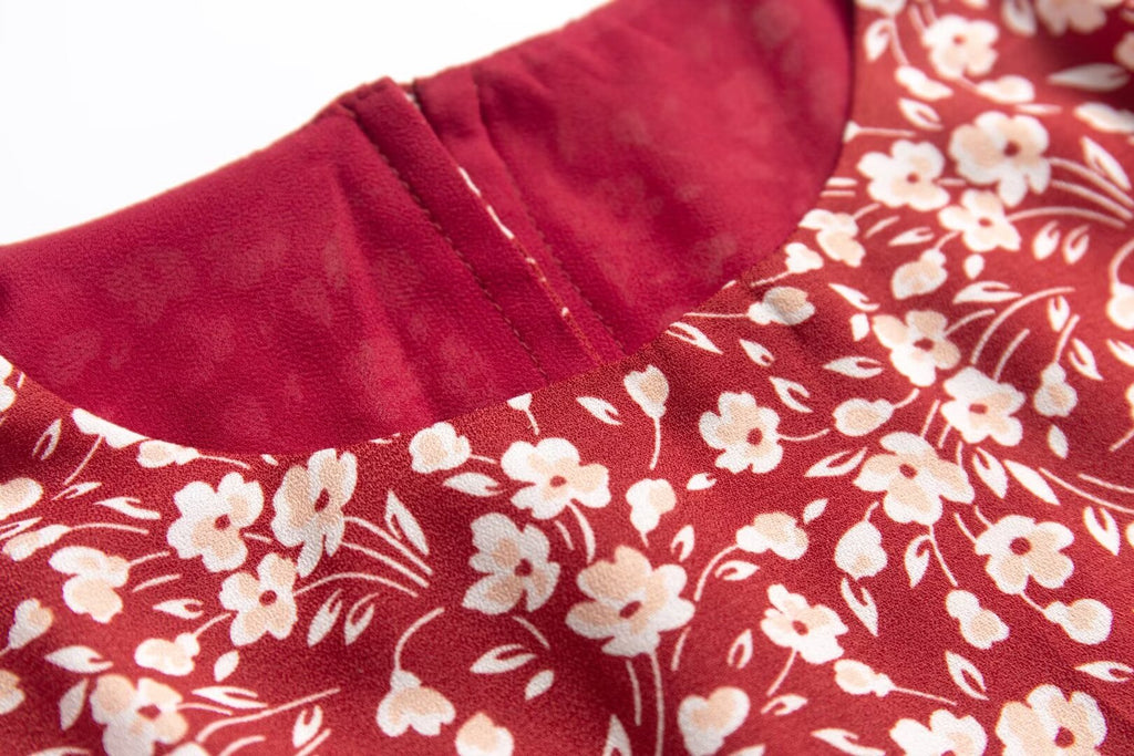 French Holiday Red Bottom Floral Round Neck Tight Waist Split Dress Summer Sexy Backless Midi Dress PullWind