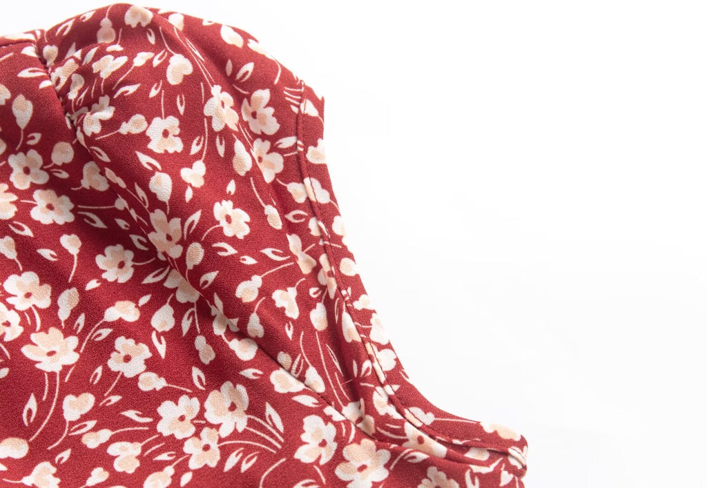 French Holiday Red Bottom Floral Round Neck Tight Waist Split Dress Summer Sexy Backless Midi Dress PullWind