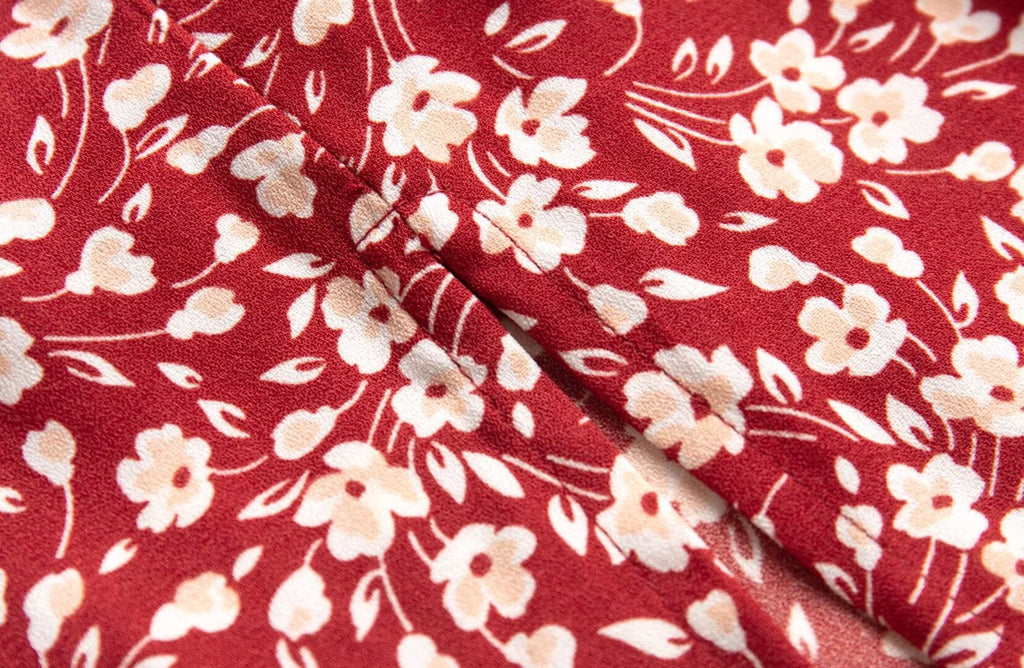 French Holiday Red Bottom Floral Round Neck Tight Waist Split Dress Summer Sexy Backless Midi Dress PullWind