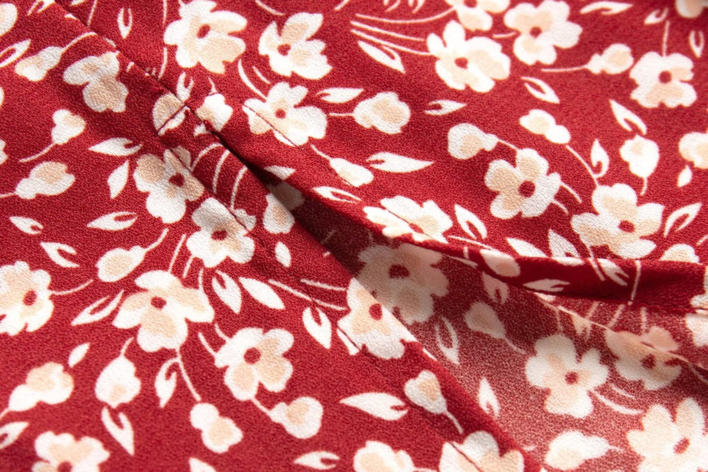 French Holiday Red Bottom Floral Round Neck Tight Waist Split Dress Summer Sexy Backless Midi Dress PullWind