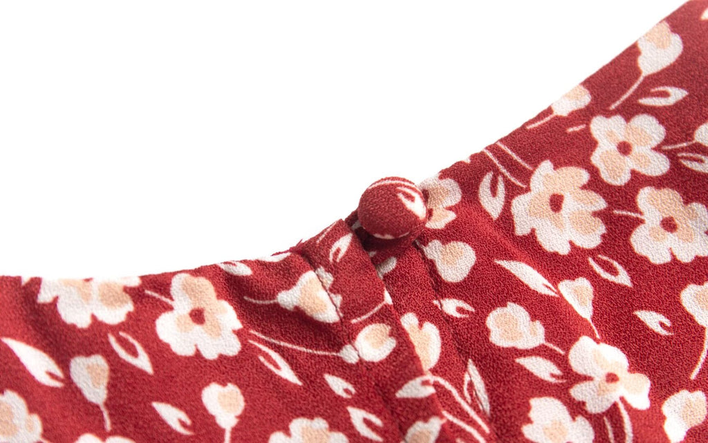 French Holiday Red Bottom Floral Round Neck Tight Waist Split Dress Summer Sexy Backless Midi Dress PullWind