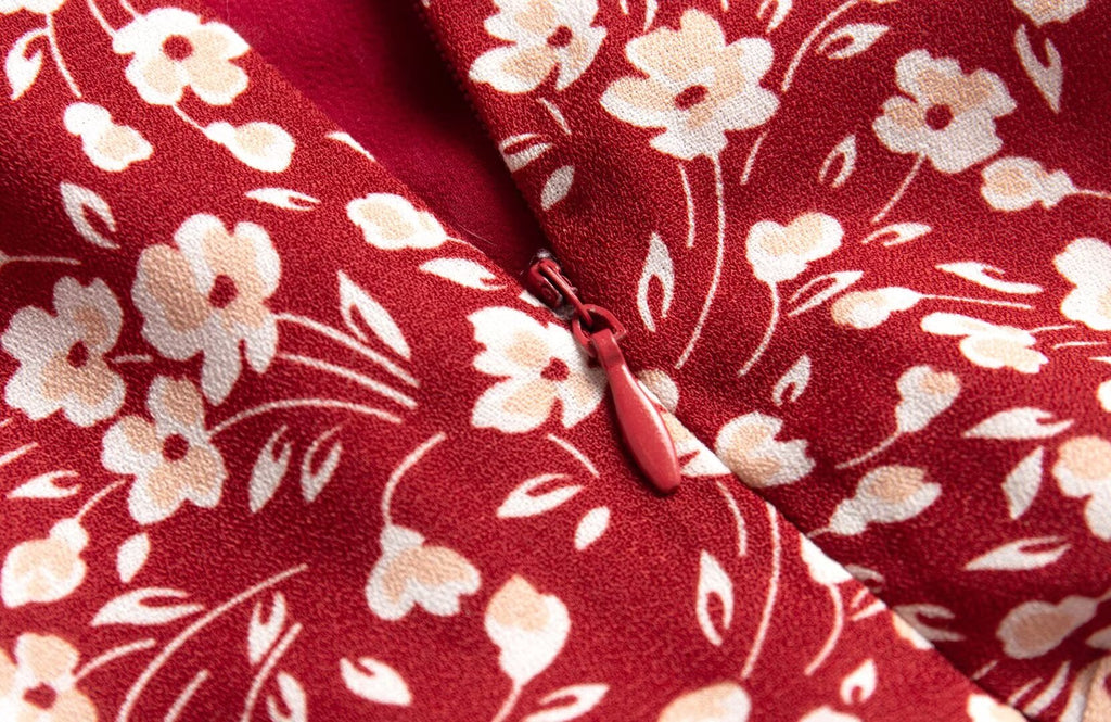 French Holiday Red Bottom Floral Round Neck Tight Waist Split Dress Summer Sexy Backless Midi Dress PullWind