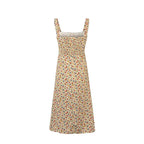 Spring Pastoral Floral Pattern Over Beige Background Square Collar Casual Camisole Dress PullWind