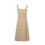 Spring Pastoral Floral Pattern Over Beige Background Square Collar Casual Camisole Dress PullWind