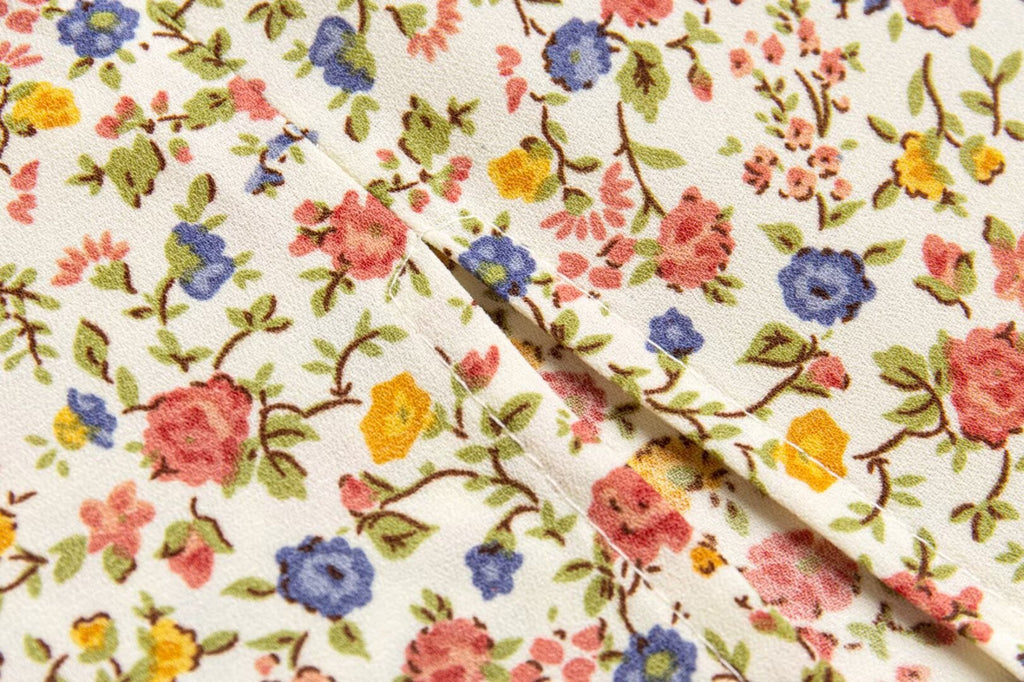 Spring Pastoral Floral Pattern Over Beige Background Square Collar Casual Camisole Dress PullWind