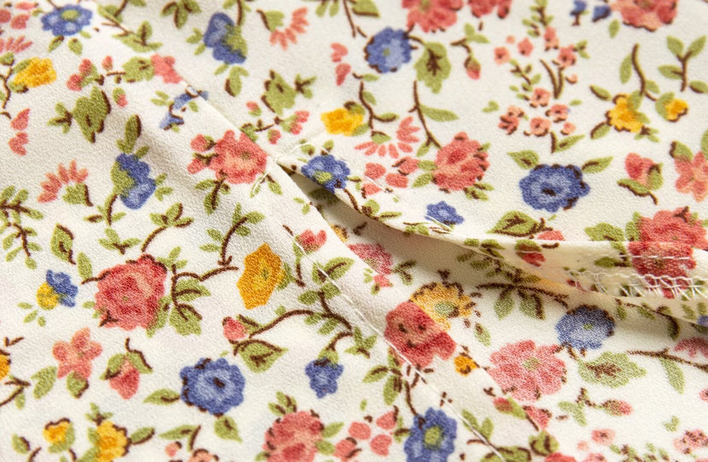 Spring Pastoral Floral Pattern Over Beige Background Square Collar Casual Camisole Dress PullWind
