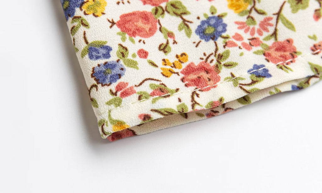 Spring Pastoral Floral Pattern Over Beige Background Square Collar Casual Camisole Dress PullWind