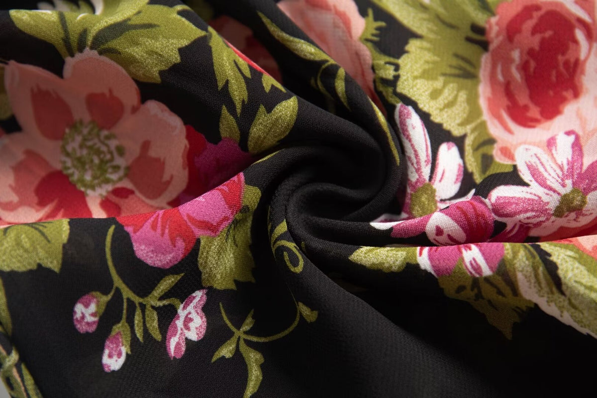 Spring Holiday Casual Strap Lace Large Floral Printed Maxi Dress PullWind