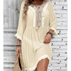 Women Clothing Holiday Neckline Lace Decorative Beach Blouse Holiday Sun Protection Loose Blouse Crochet hook Tidee