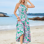 Hanging Neck Strap Tight Waist Dress Multi Level Seaside Holiday Beach Dress ANA