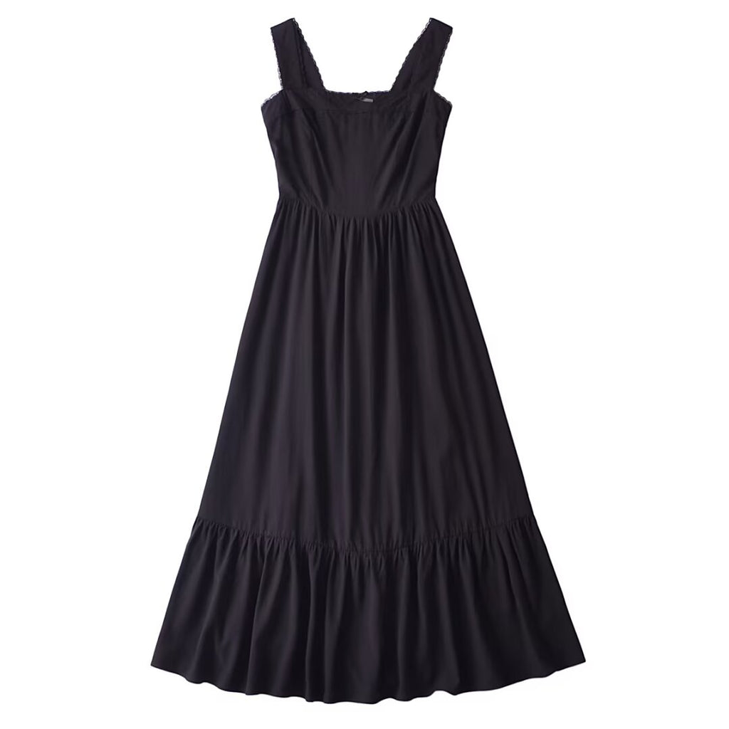French Retro Lace Bowknot Decoration Square Collar Vest Dress Cami Dress Summer Slim Fit A Line Dress Women OMI