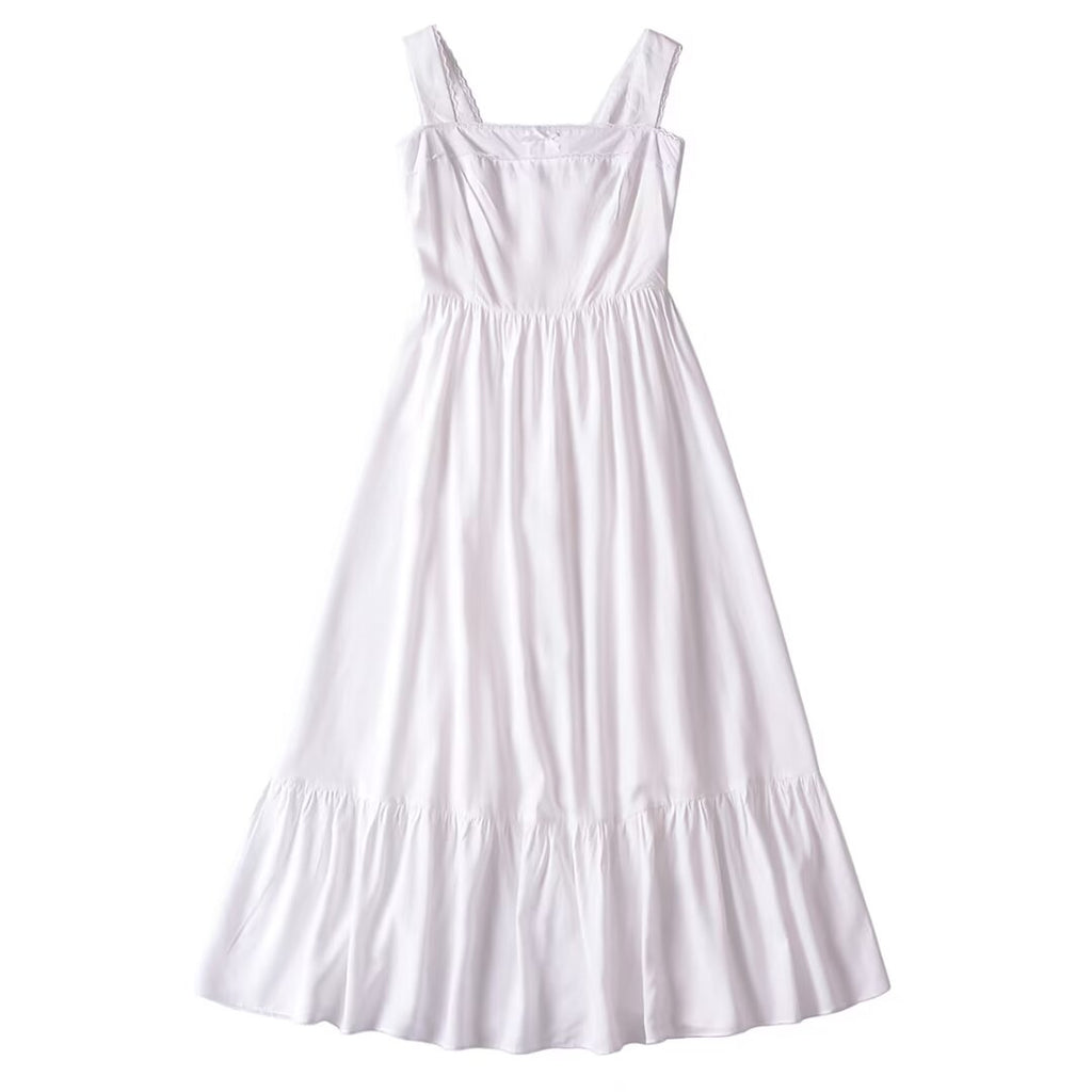 French Retro Lace Bowknot Decoration Square Collar Vest Dress Cami Dress Summer Slim Fit A Line Dress Women OMI