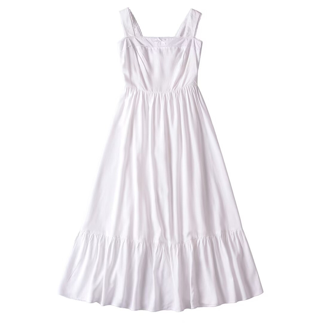French Retro Lace Bowknot Decoration Square Collar Vest Dress Cami Dress Summer Slim Fit A Line Dress Women OMI