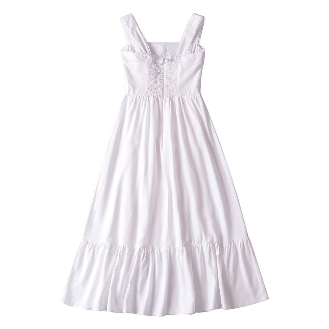 French Retro Lace Bowknot Decoration Square Collar Vest Dress Cami Dress Summer Slim Fit A Line Dress Women OMI