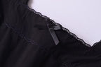 French Retro Lace Bowknot Decoration Square Collar Vest Dress Cami Dress Summer Slim Fit A Line Dress Women OMI