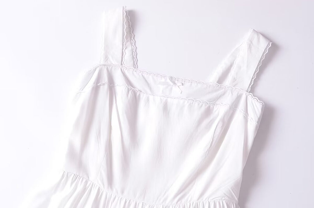 French Retro Lace Bowknot Decoration Square Collar Vest Dress Cami Dress Summer Slim Fit A Line Dress Women OMI