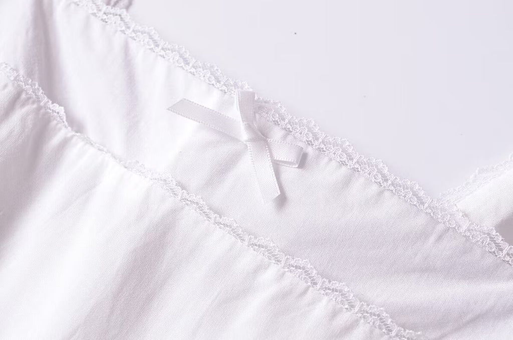French Retro Lace Bowknot Decoration Square Collar Vest Dress Cami Dress Summer Slim Fit A Line Dress Women OMI
