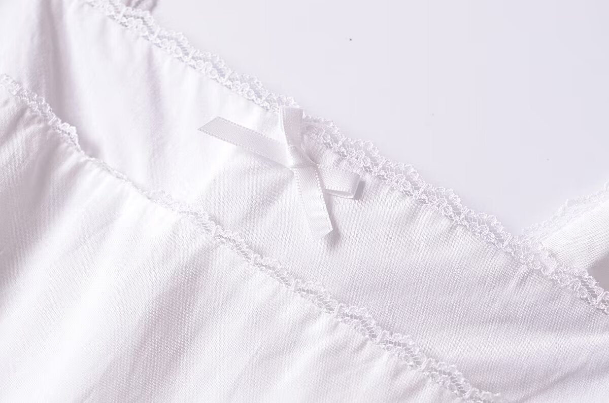French Retro Lace Bowknot Decoration Square Collar Vest Dress Cami Dress Summer Slim Fit A Line Dress Women OMI